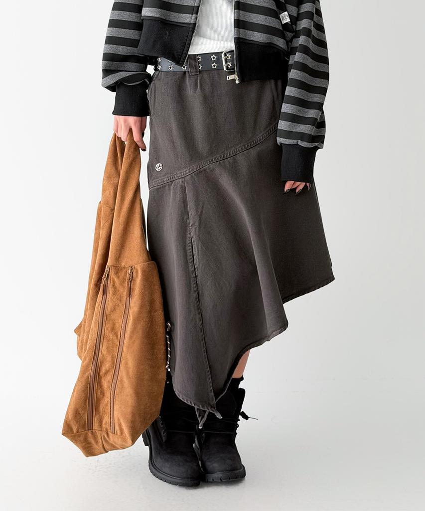 The Green Lab Asymmetrical Denim Skirt [Charcoal Gray]
