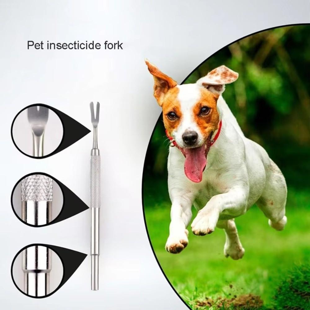 New Stainless Steel Tick Fork Fork Shape Effective Design Tick Removal Tool Silver Pet Tick Remover Dog Care Tool