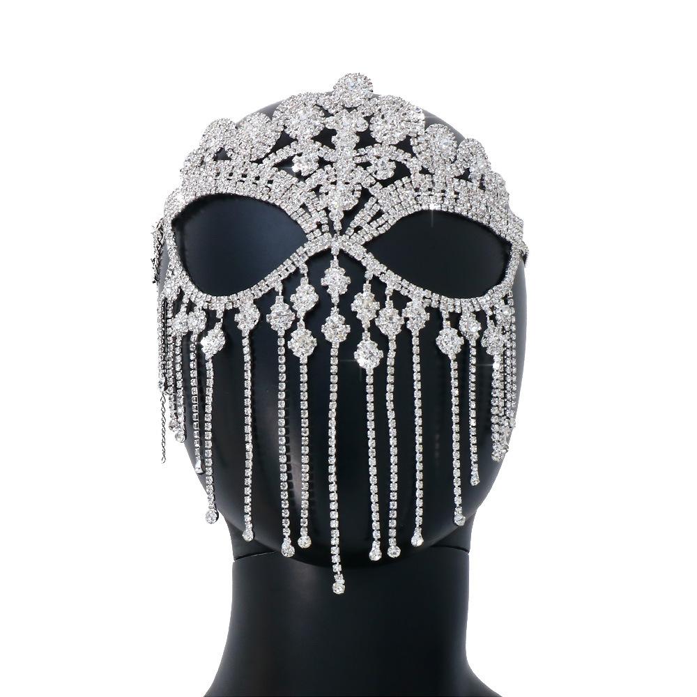 Máscaras de Véu com Franjas de Strass Rosto Inteiro Femininas Correntes Máscara Facial Festa de Dança de Máscaras Performance Acessórios Faciais Sexy Joias