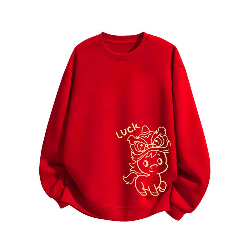 Women's 2026 Year of the Horse Red Round Neck Fleece-Lined Hoodie - Loose Fit, Autumn/Winter Edition