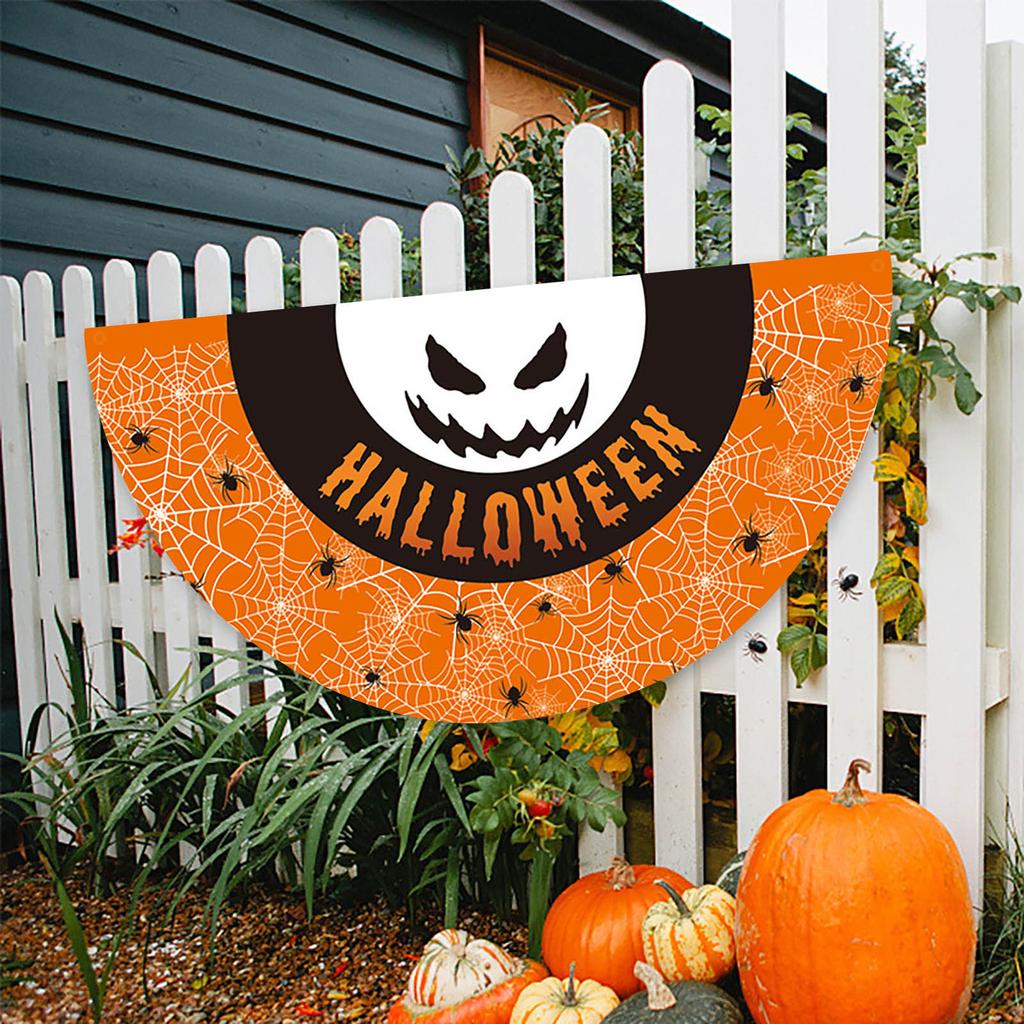 Halloween Scary  Fan Flag Bunting Decor  Witch Flying  Print Outdoor Terror Canvas Fence Ornaments