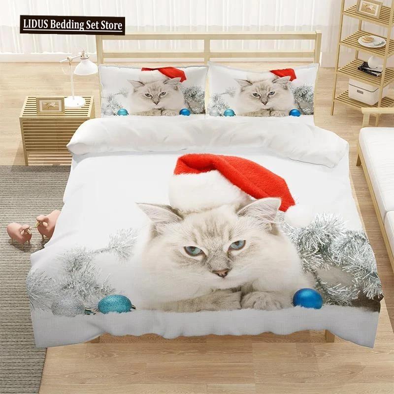 Härligt Sällskapsdjur Katt Sängklädesset Djurtryckta Överdrag Enkelt Dubbelt King Queen Storlek Påslakan Kitty Mönster Polyester Quiltöverdrag