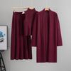 Women's Autumn Winter Knitted Three-Piece Set: Sleeveless Vest, Cardigan Sweater, Midi Skirt.