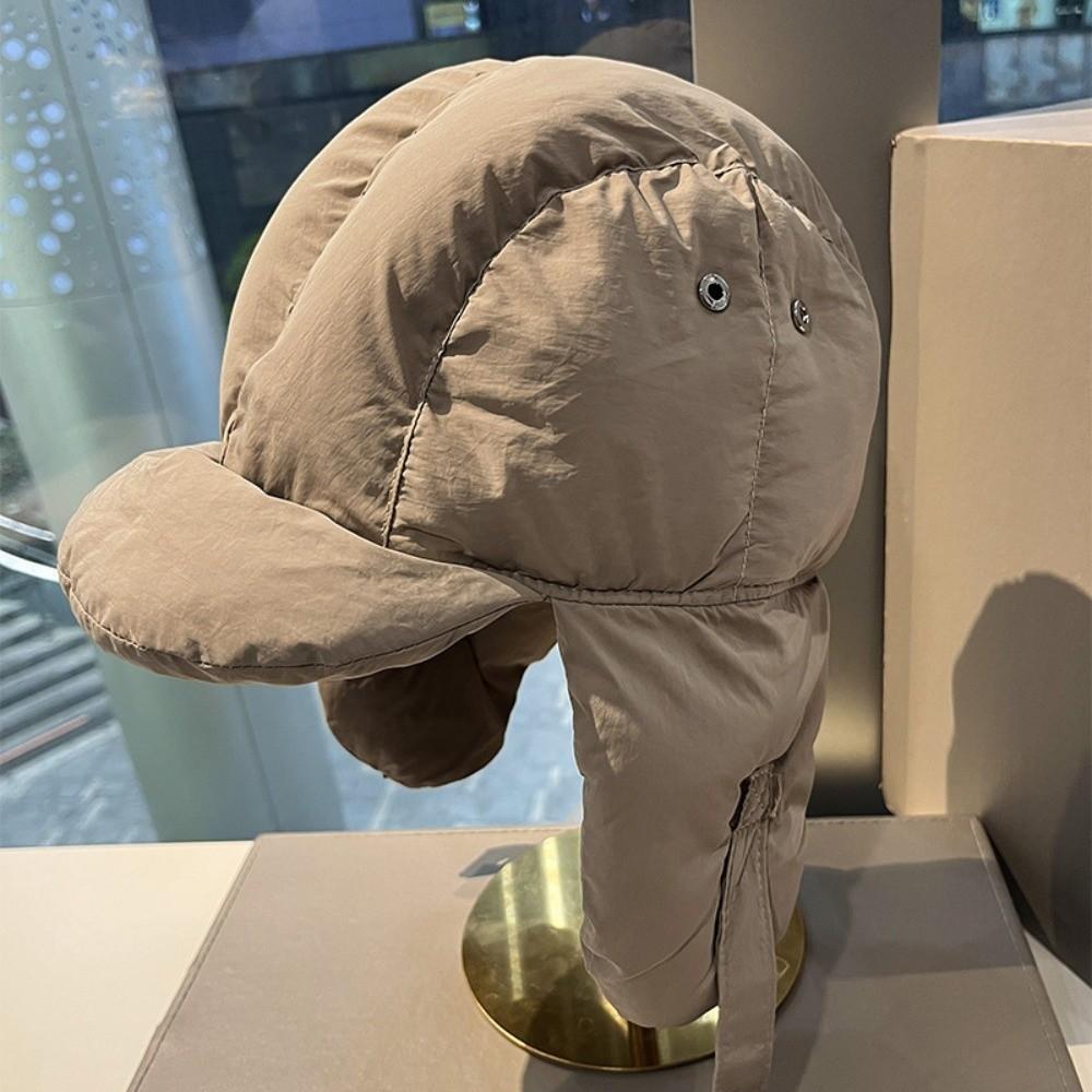 Solid Color Padded Bomber Hats Ear Flaps Thermal Padded Thermal Pullover Trapper Hat Korean Version Retro Style Ski Pilot Cap
