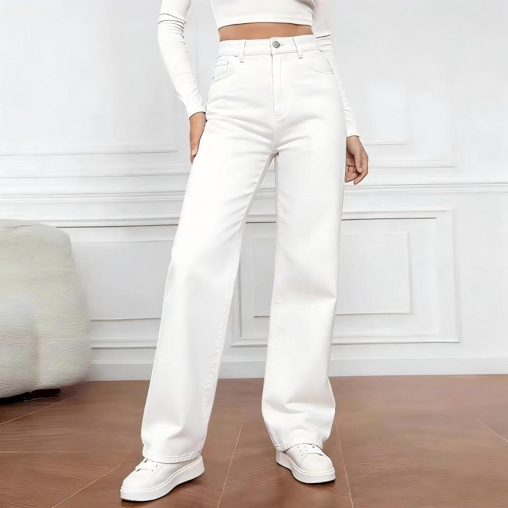 Jeans en Denim Taille Haute pour Femme, Pantalon Large Décontracté