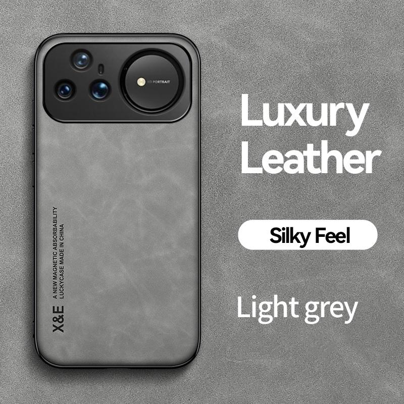 Magnetic Car Holder Matte Sheepskin Texture Leather Back Case for Huawei Nova 15 Ultra / 15 Pro / Nova 15 Soft TPu Bumper Opp Bag&For Huawei nova 15 Ultra 5G 6.84 светло-серый