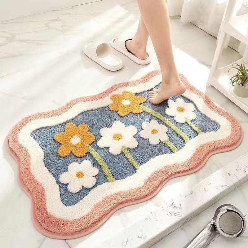 Modern Minimalist Cashmere Skin-friendly Floor Mat, Comfortable and Soft Non-slip Bathroom Floor Mat for Shower Rooms
