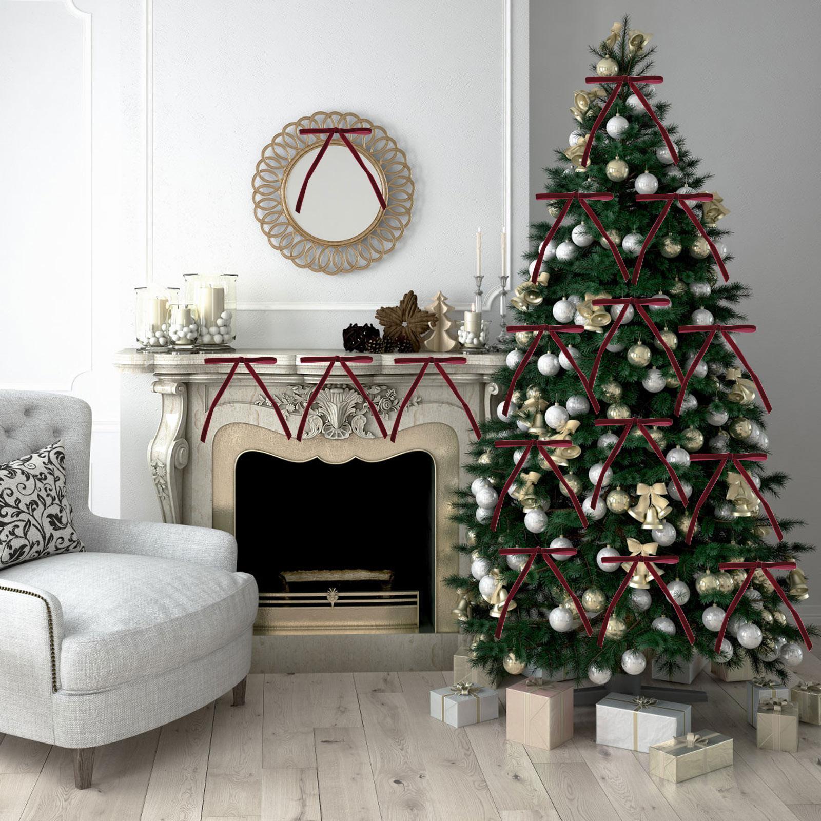 

Christmas Bow Velvet 24pcs Set Golden Style Festive Holiday Christmas Tree Wreath Home Decor Collectible Gift Ornament Accessory One Size винный