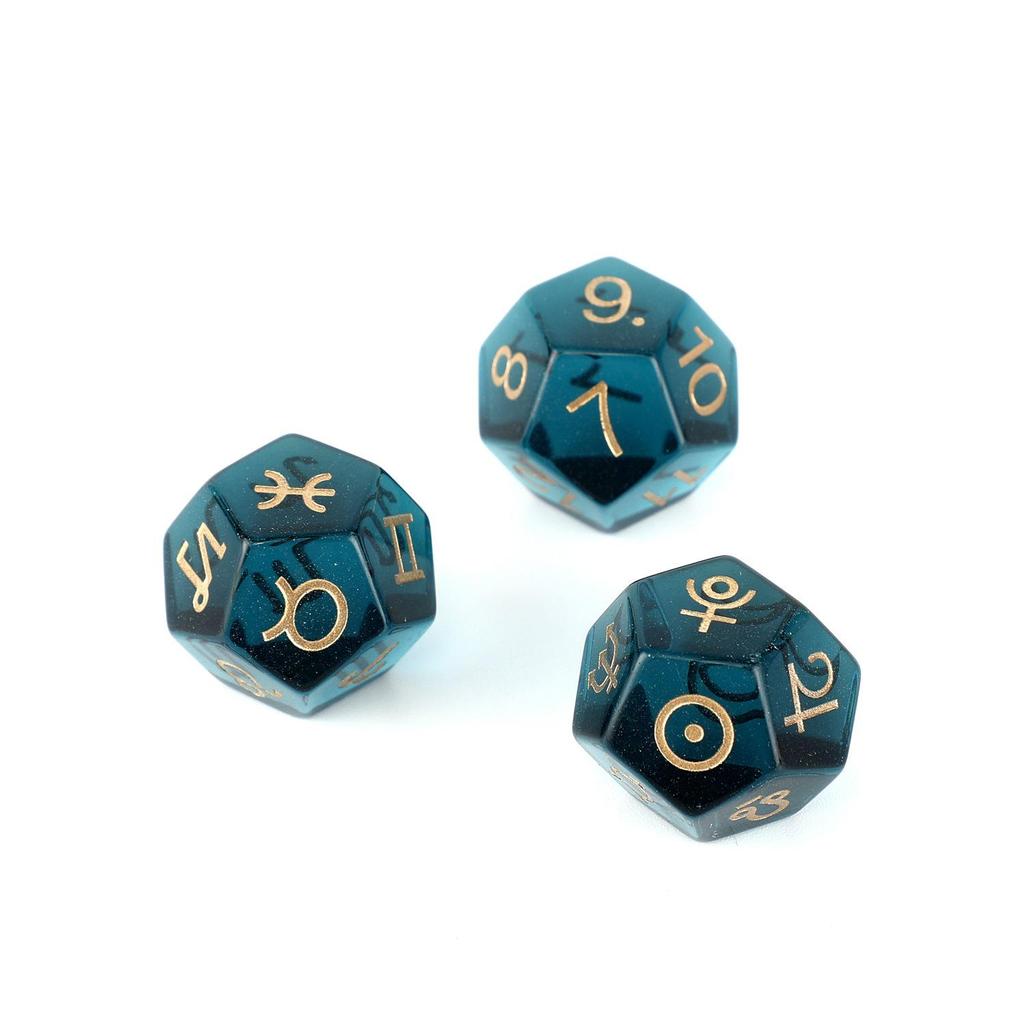 Transgraniczny zestaw kości D12 z naturalnego kryształu kwarcu Zodiak i Tarot