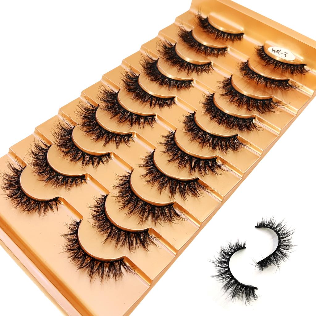 New 10 pairs of natural fluffy 3D artificial mink false eyelash makeup set with extended eyelashes and short eyelashes