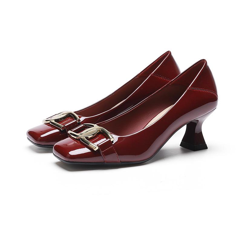 

6388-5 Женские туфли-стилеты с квадратным носком - Осень 2025, Французский стиль, Удобные для свадеб, Дизайн с мелким вырезом 39 бордовый