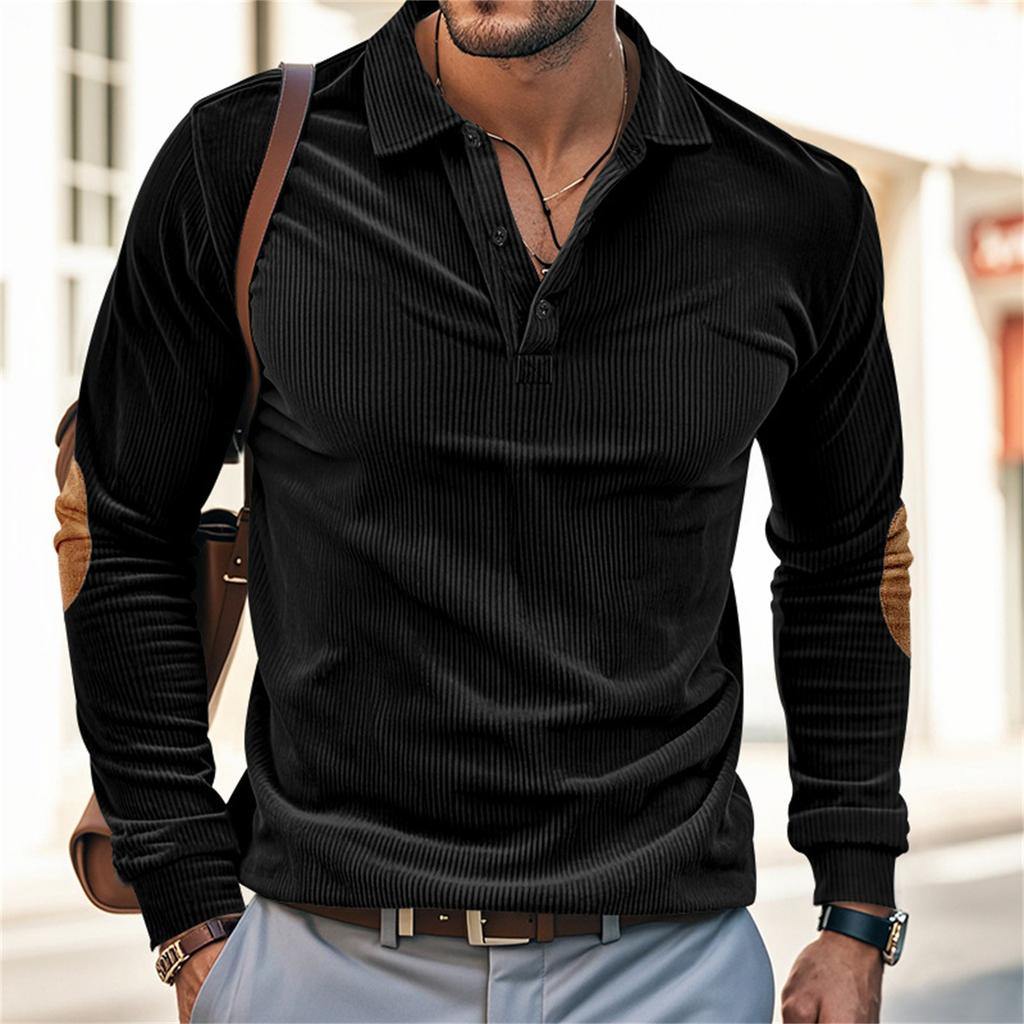 Men's  Casual Outdoor Lapel Corduroy Pullover Long-sleeved Top