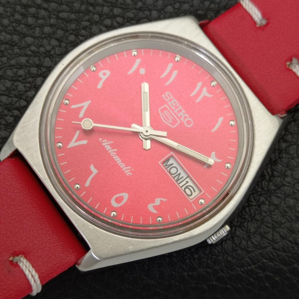 Seiko 5 AUTOMATIC 6309A JAPAN MENS VINTAGE ARABIC RED COLOR DIAL WATCH A701587-5 R206b-a701587