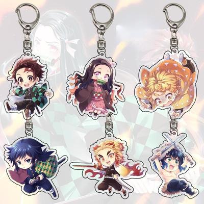 Anime Demon Slayer Kimetsu No Yaiba Tanjiro Kamado Cosplay Keychain Acrylic Cartoon Key Chain Keyring Pendant