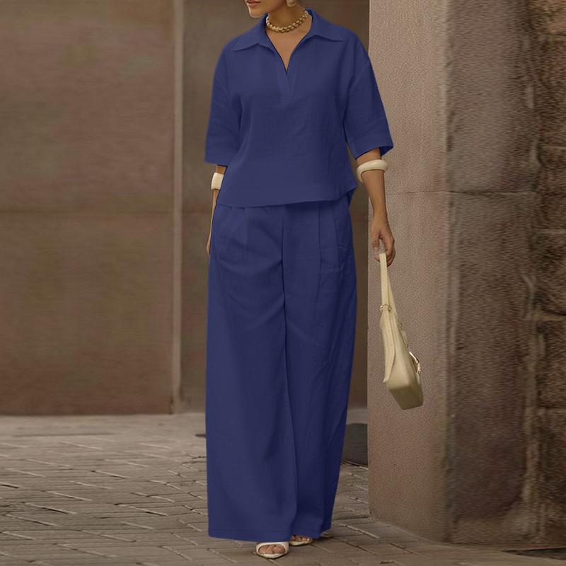 ZANZEA Women Short Sleeve Blouse and Pants Casual Two Piece Suit Sets