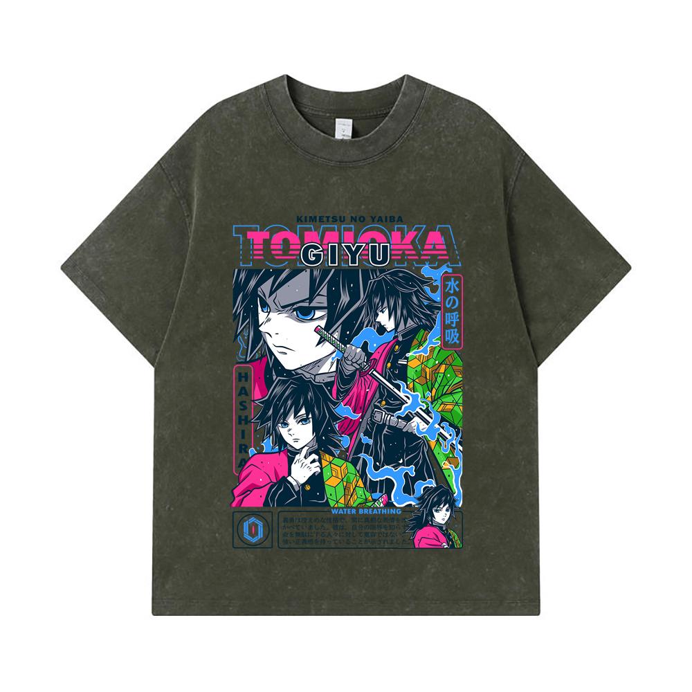 275 GSM Washed T-shirts 100% Cotton Demon Slayer V10 Tomioka Print Unisex Heavy Cotton T Shirt