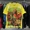 Skateboard Skeleton Print Hot Stamping, Water Washing, Hole Breaking, Making Old Short Sleeved T-shirt for Men and Women