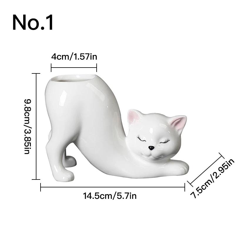 

Cute Cartoon Cat Flower Pot – Porcelain Succulent Vase with Cat Tail Design for Home Decoration White A