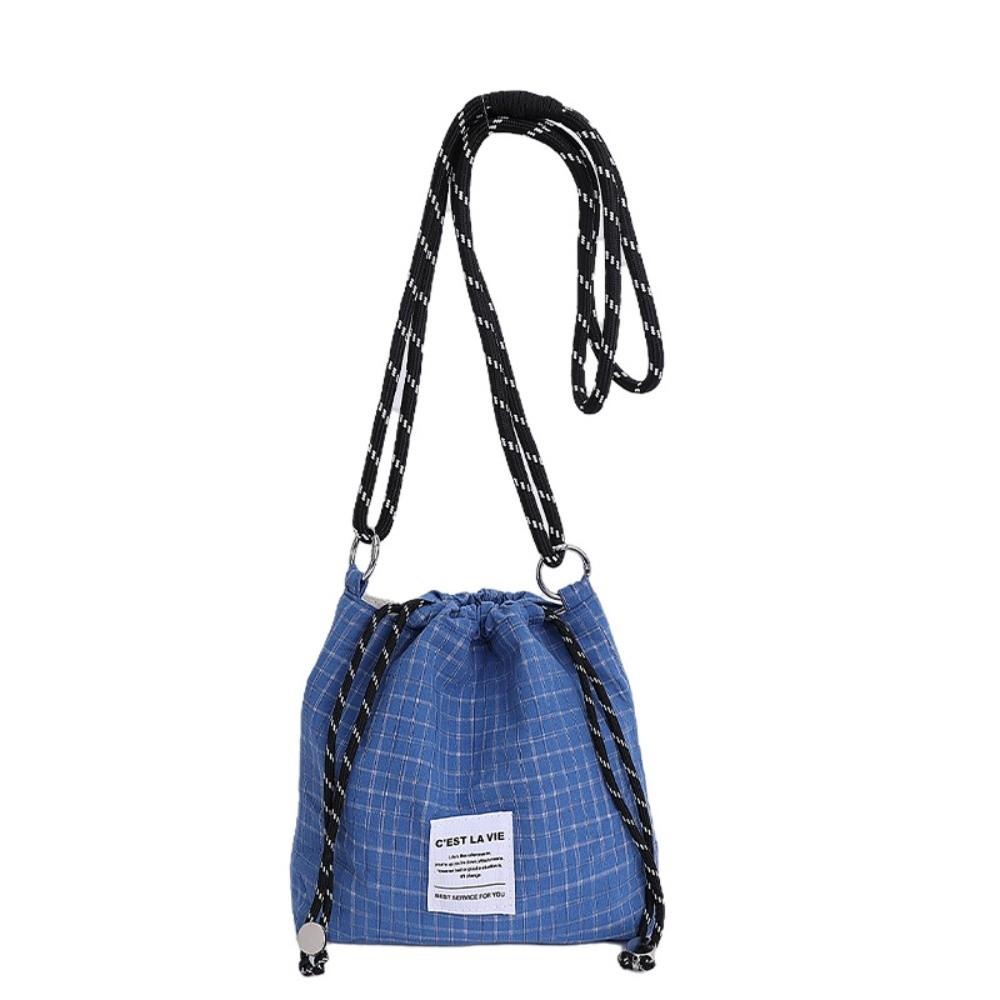

Plaid Nylon Crossbody Bag Light Weight Women s Handbags Fashion Drawstring Bucket Bag Travel синий