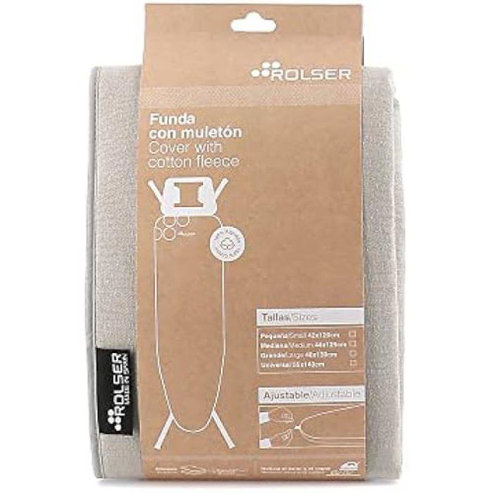 Housse de Table à Repasser - ROLSER - Taille S (120x42 cm) - 100% Coton - Ajustement par Cordon - Beige