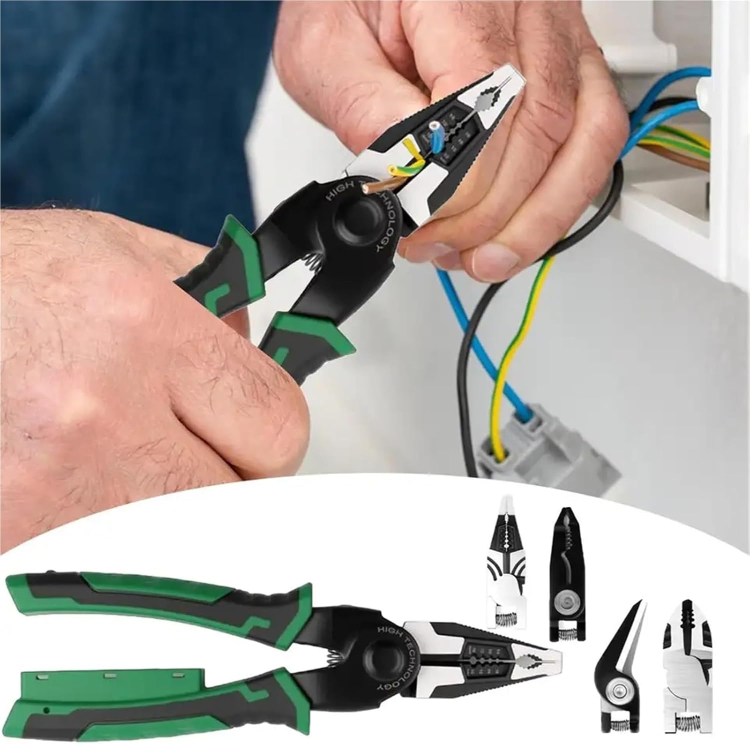 Industrial 8 Inch Wire Stripper Pliers with Voltage Tester and Chromium Vanadium Steel Construction for Durability 3 heads