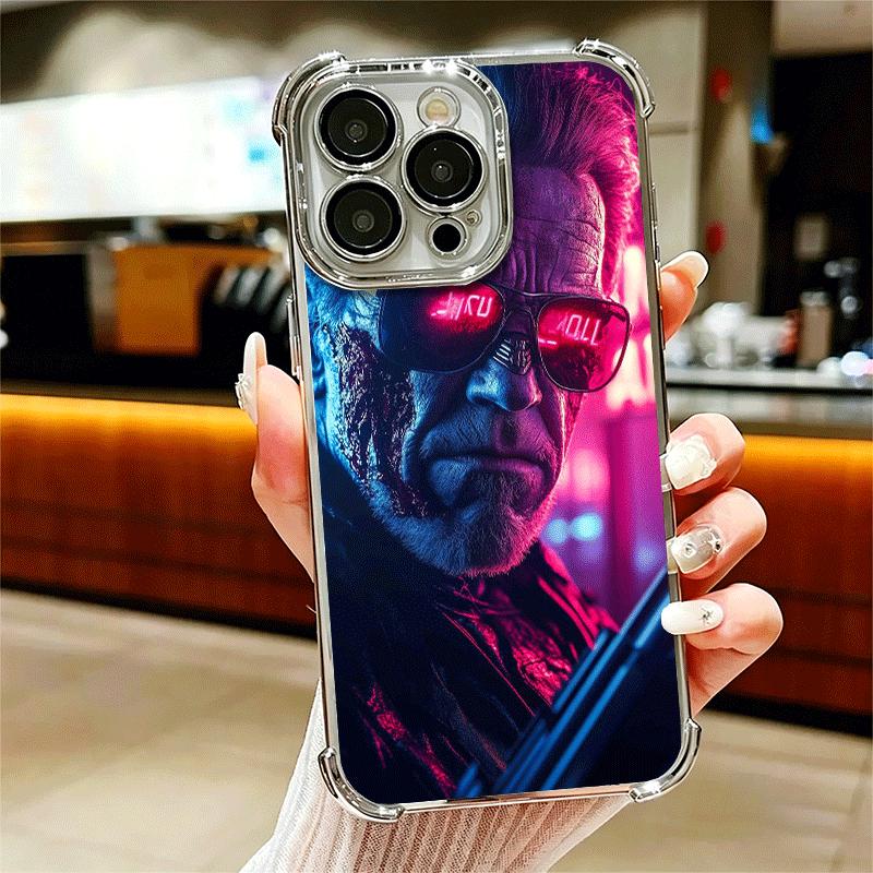 

Terminator Arnold Schwarzenegger Plating Phone Case For Iphone 16 17 Pro Max Air 16E 14 15 Plus 12 13 Mini Anti-Fall Airabag Cov iPhone 12 Mini