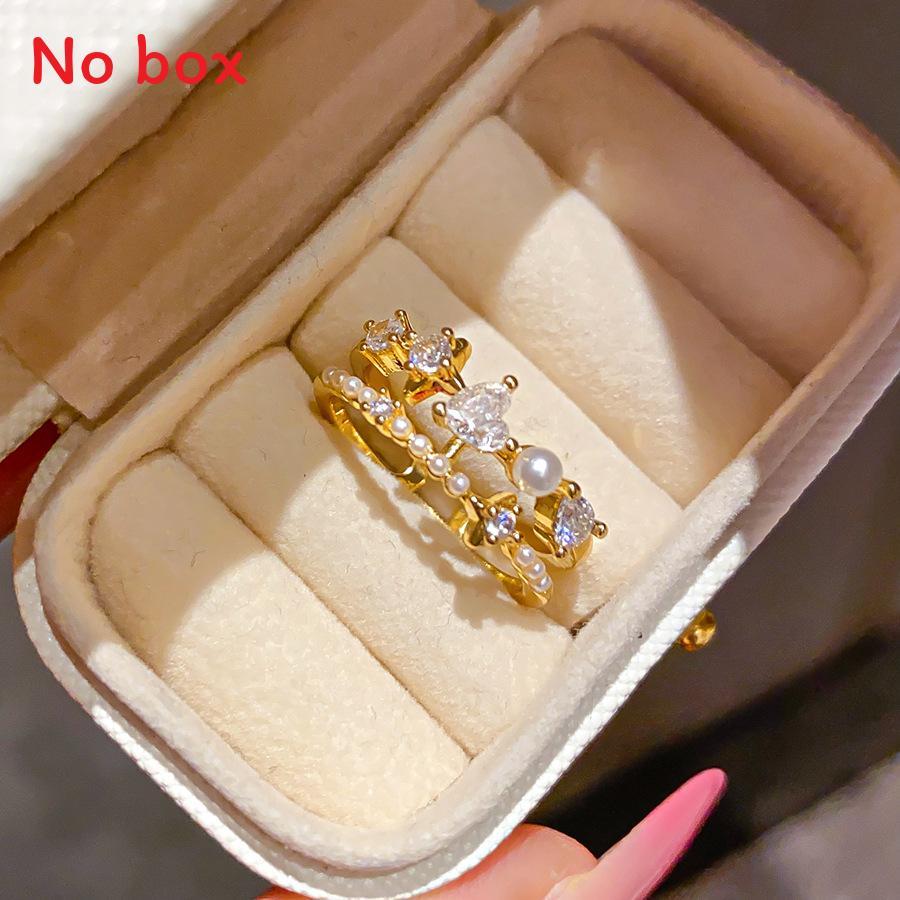 Light Luxury Gold Plated Heart Shape Zircon Open Ring For Women Stylish Hand Jewelry