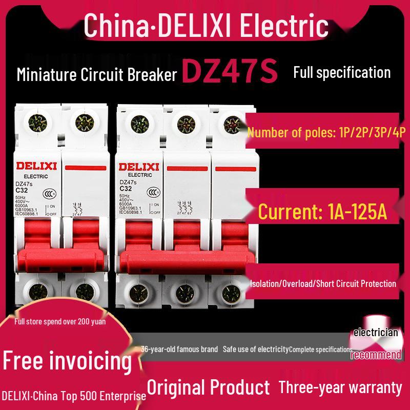 Delixi Air Circuit Breaker: 1P, 2P, 3P, 4P Options for Household and Three-Phase Systems (25A, 32A, 40A, 63A)