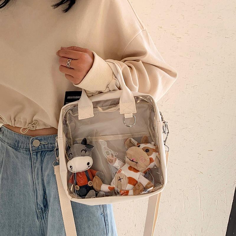 Cute Women's Bag Two-dimensional Doll Transparent Pain Large-capacity Canvas Bag New Girl Heart Messenger Bag