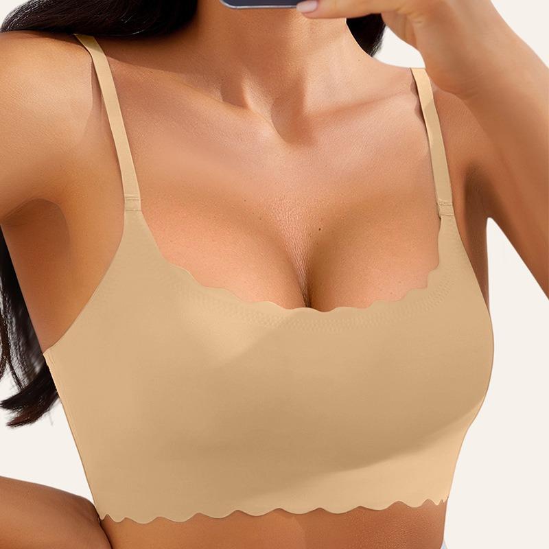 Women s Nude Scalloped Edge Seamless Wireless Push Up Bralette S абрикосовый