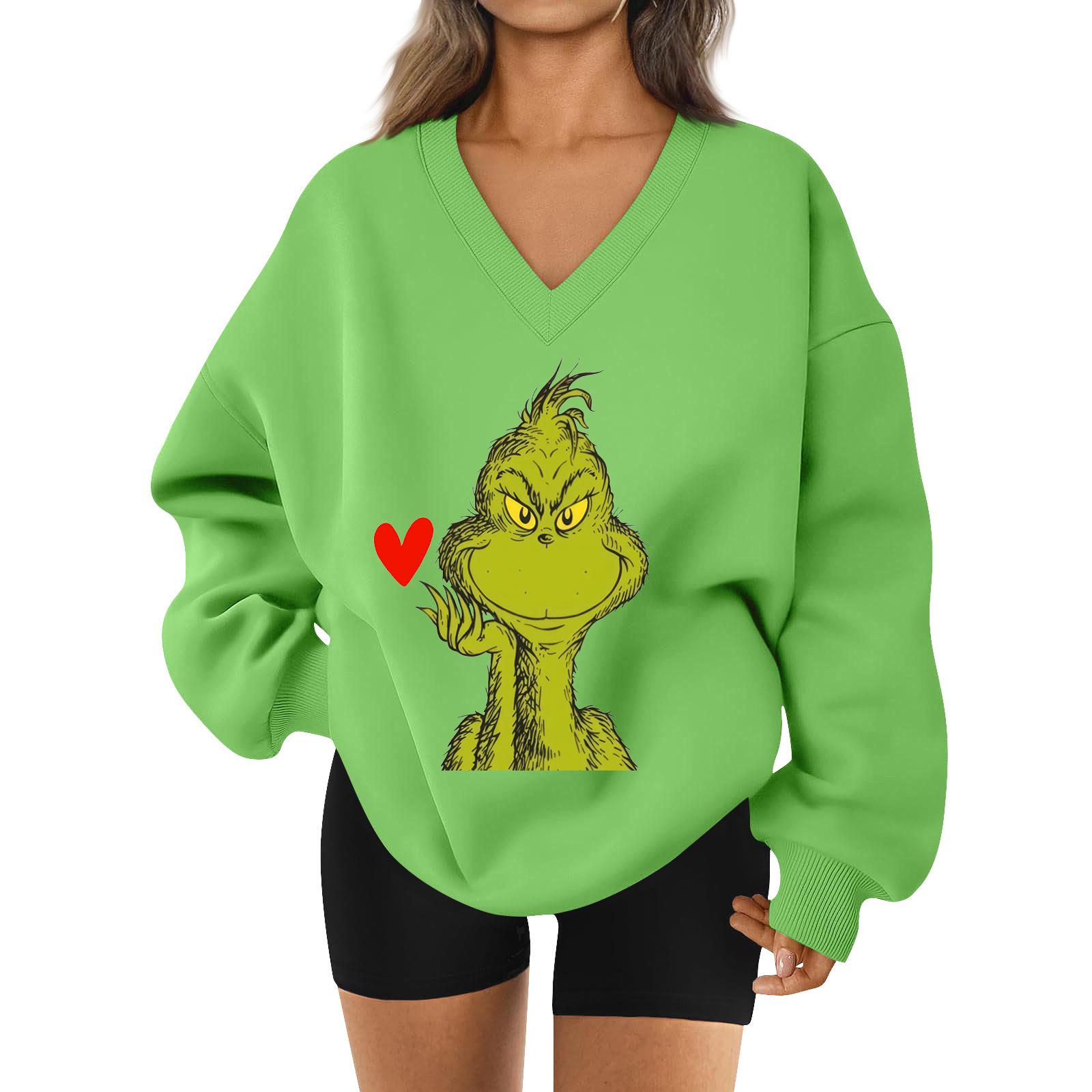 

Женская свободная и удобная спортивная одежда с V-образным вырезом и надписью, толстовка с длинным рукавом, повседневная одежда для сочетания XL зелёный