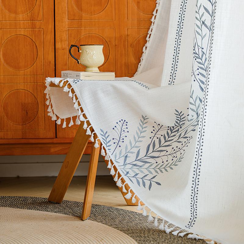 

Boho Floral Semi-Blackout Curtains, Cotton Linen Farmhouse Curtains for Living Room Bedroom Vintage Rustic Patterned Printed W140xH100cm&Rod Pocket