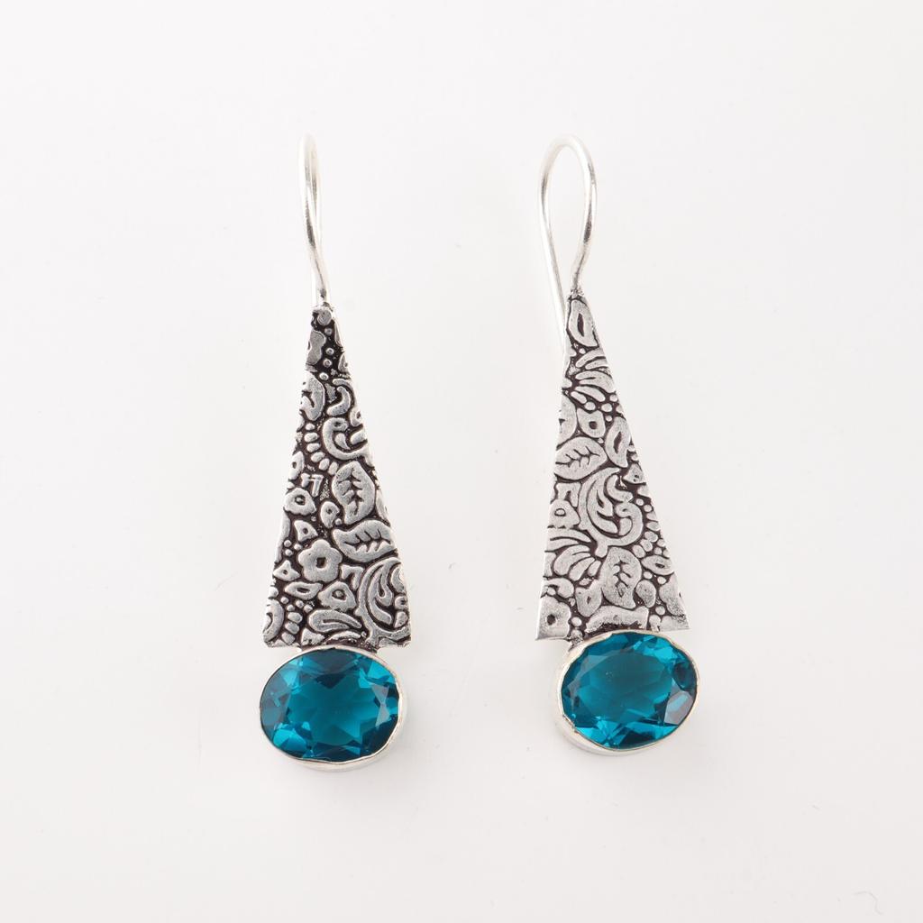 Natürlicher Blauer Apatit Edelstein 925 Sterlingsilber Schmuck Handgefertigte Ohrringe 1,9" EE-165-5