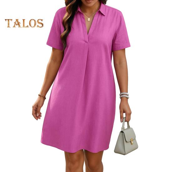 

Женское платье А-силуэта с V-образным вырезом и коротким рукавом, однотонное летнее платье свободного кроя, легкое повседневное платье S розы красного