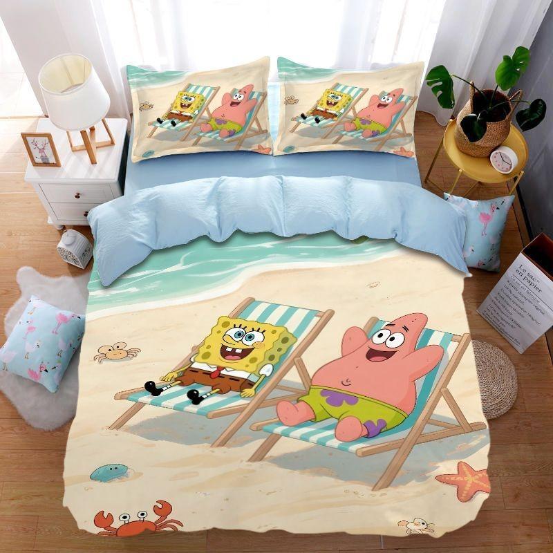 Anime-Themed SquarePants Design Bedding, 3D Digital Print Patrick Star, All-Season Polyester Quilt Cover & 1/2 Pillowcases