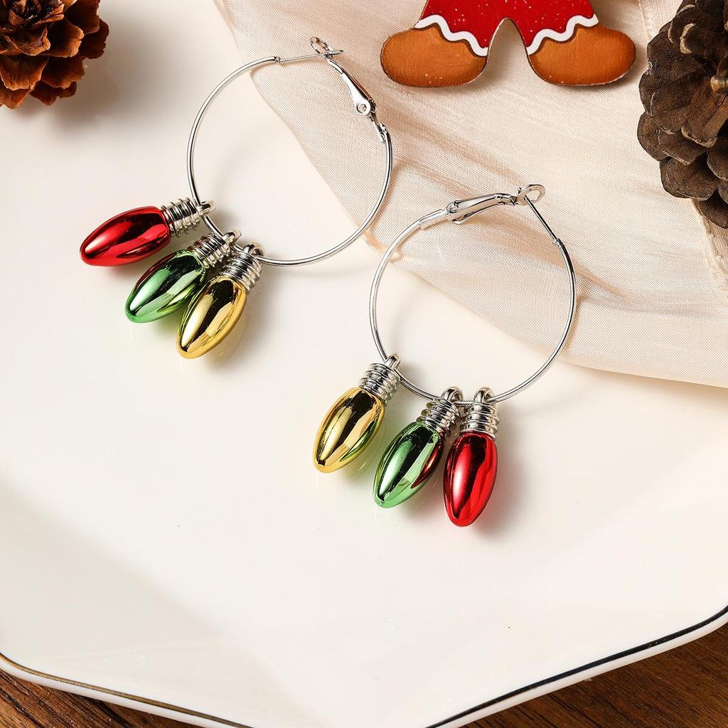 European-American Christmas Geometric Cartoon Earrings: Cute Tree & Bell Pendants