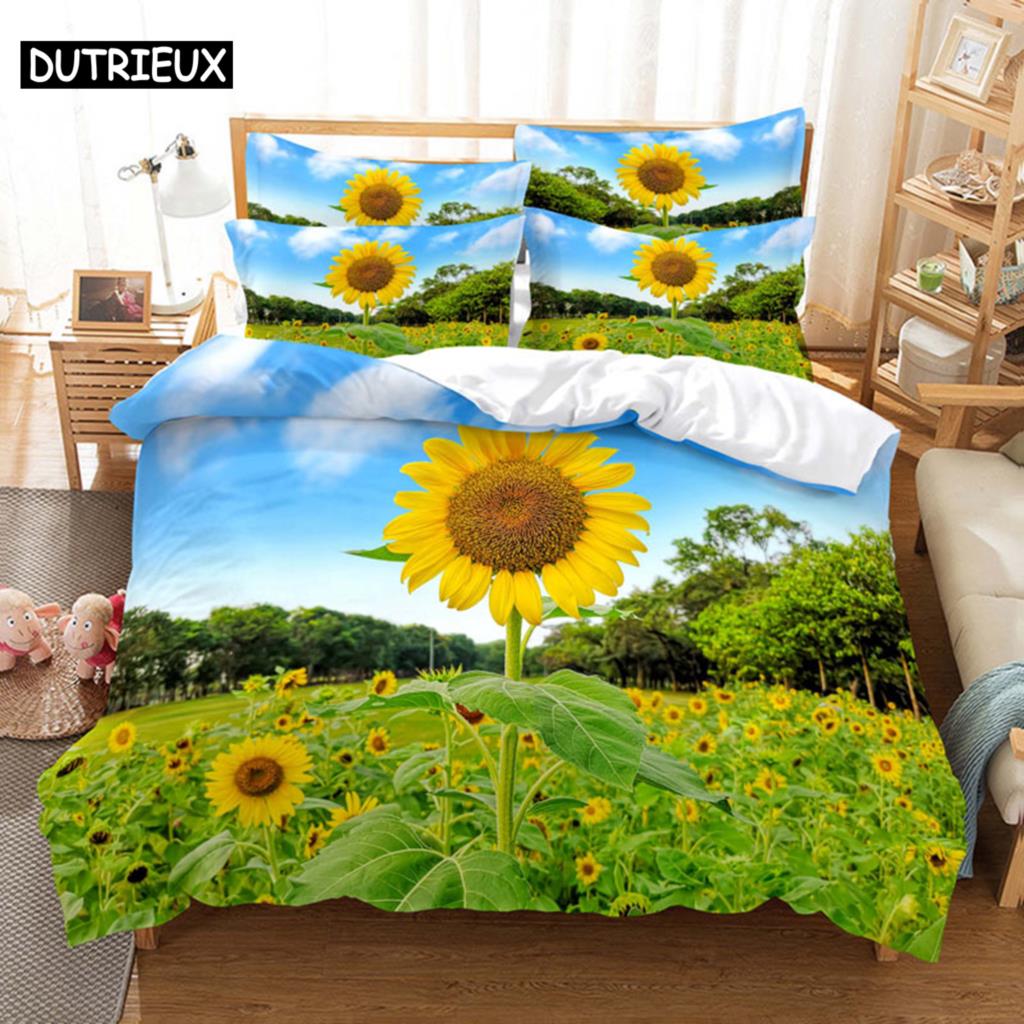 Sunflower Bedding Set Bed Linens Duvet Cover Quilt Comforter Pillow Case 3D HD Double Full King Queen Twin Bedroom 3PCS 2PCS