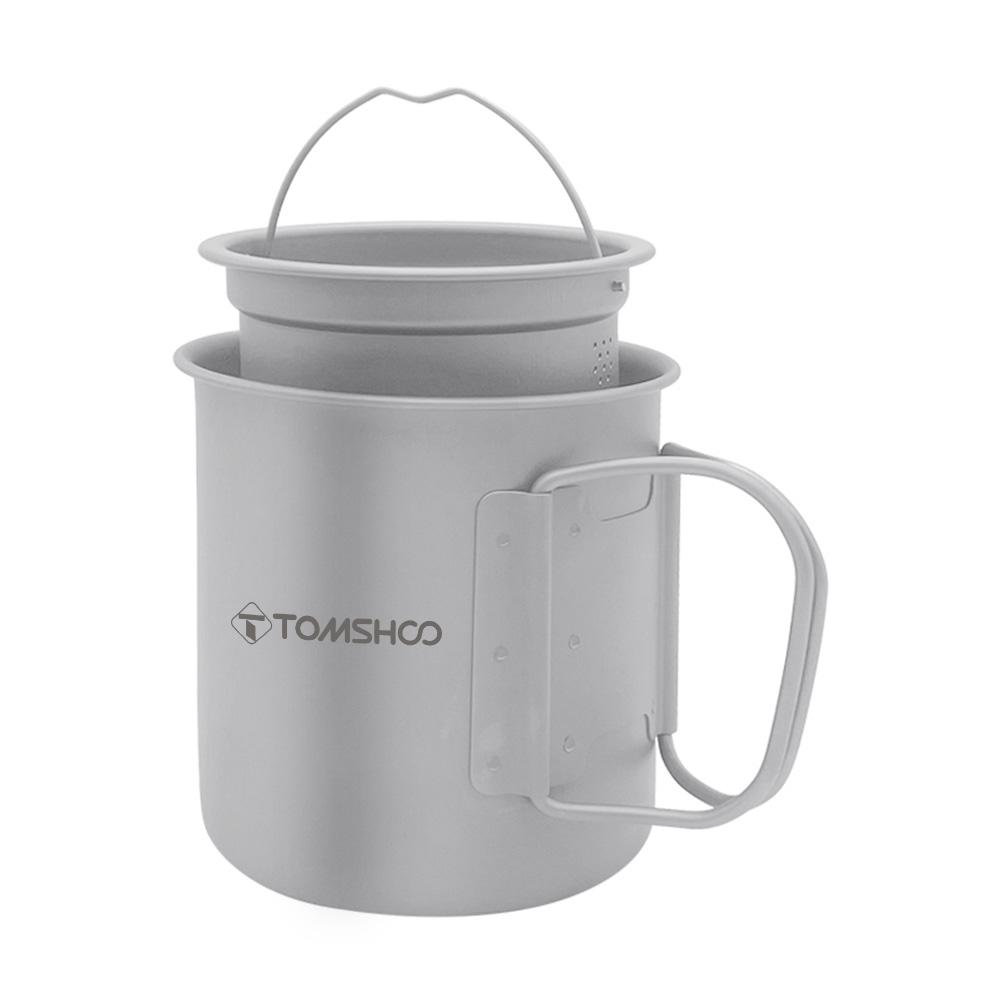 TOMSHOO 450ml Titanium Cup Camping Water Cup Picnic Mug with Lid and Tea Filter
