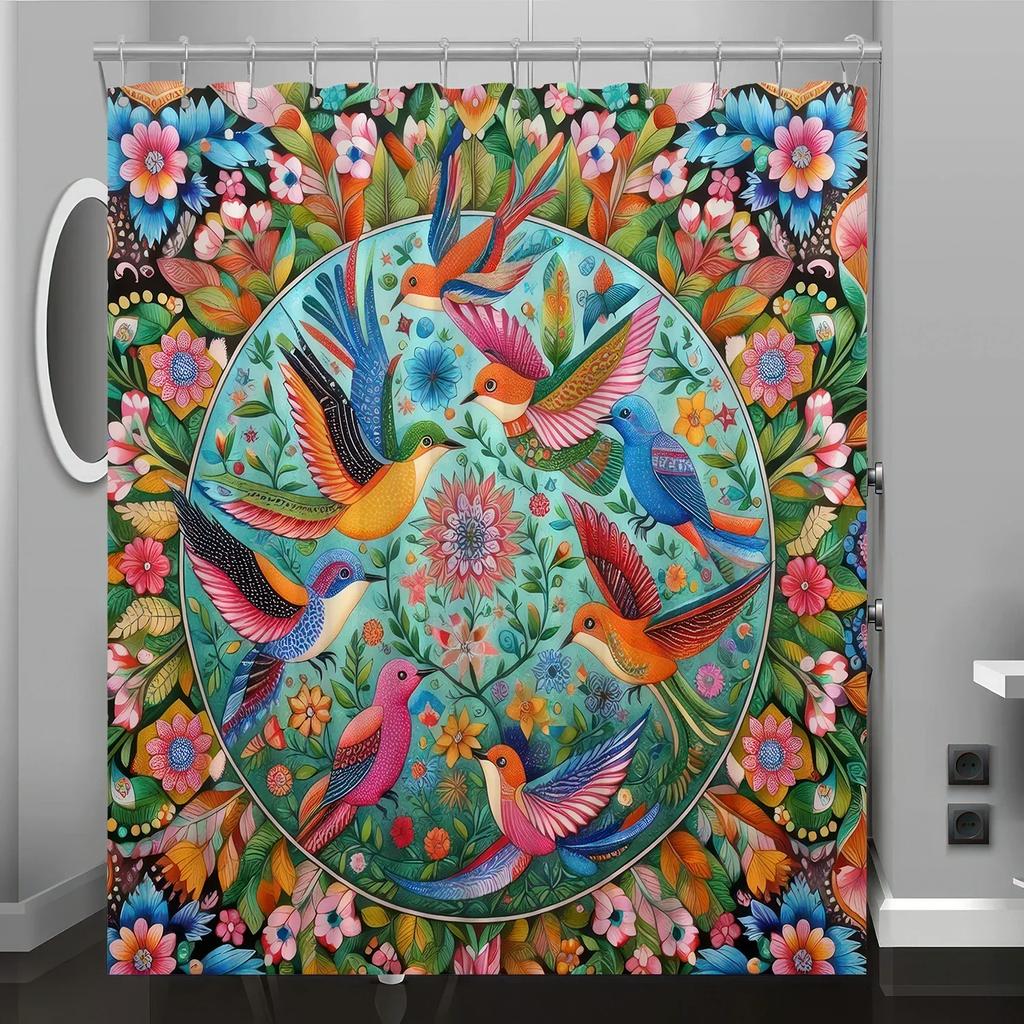 Kultura Sztuka Wzór Kwiatowy Ptak Druk Cyfrowy Zasłona Prysznicowa, Remont Łazienki Dekoracja Domu, Haczyk Gratis