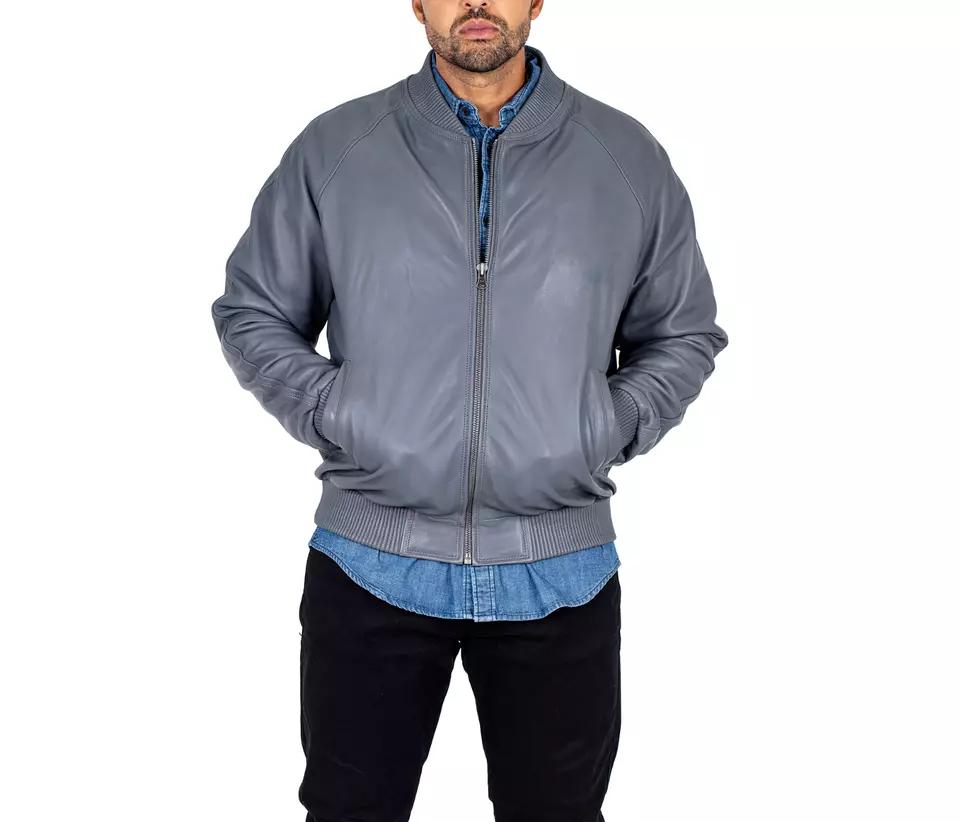 

Gray Motorcycle Men Leather Handmade Designer Biker Jacket Stylish Lambskin 3XL серый