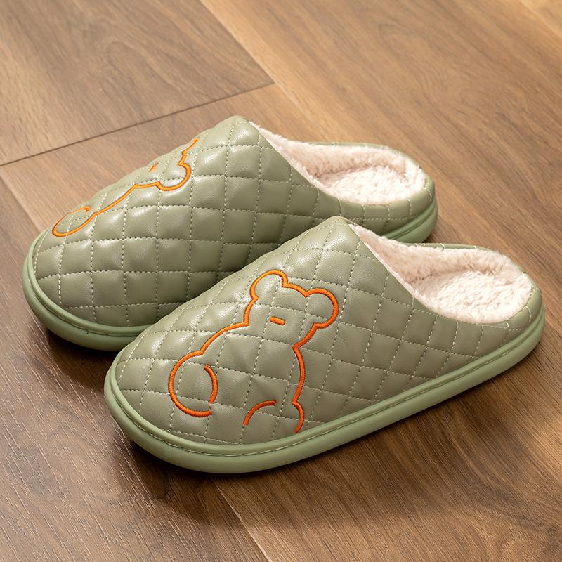 Cotton Slippers Women's Autumn and Winter Waterproof and Non-slip New Indoor Home Warmth Outer Leather Slippers Men's Winter