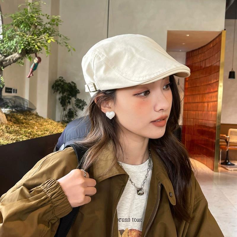RICYGVM Solid Color Duckbill Hat For Women Beret Fashion Artist Painter Cap Retro Girls Forward Hats Outdoor Sunshade Visors