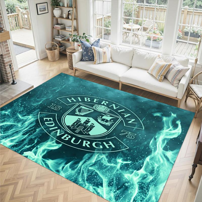Hibernian FC Design Kristall Samt Teppich Gemütlich Nicht?Rutschfester Teppich mit Aufdruck für Schlafzimmer Wohnzimmer Eingang