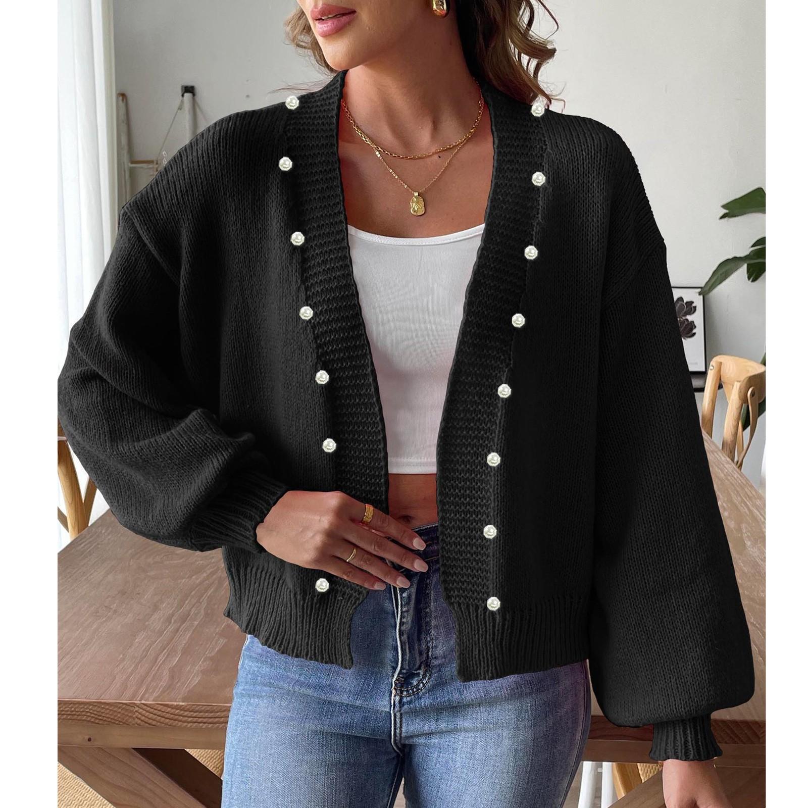 

Женская повседневная свободная куртка с жемчужными бусинами-гвоздиками, кардиган, куртка и свитер-кардиган XL чёрный
