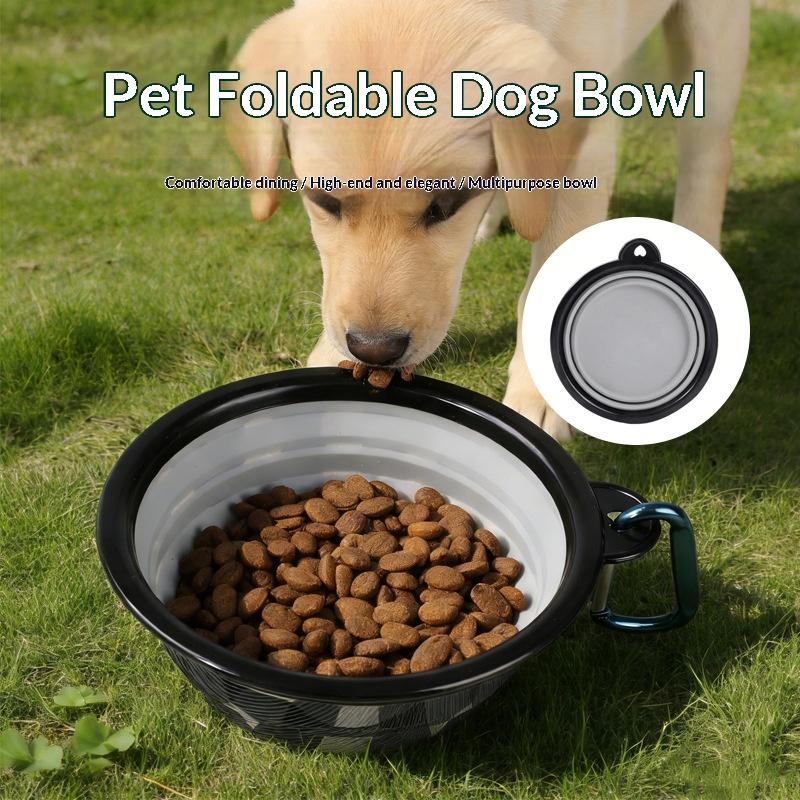 Pet Silicone Folding Bowl Portable Outdoor Camping Travel Portable Folding Supplies Dishes Feeding Bowl With Hook Pet Supplies