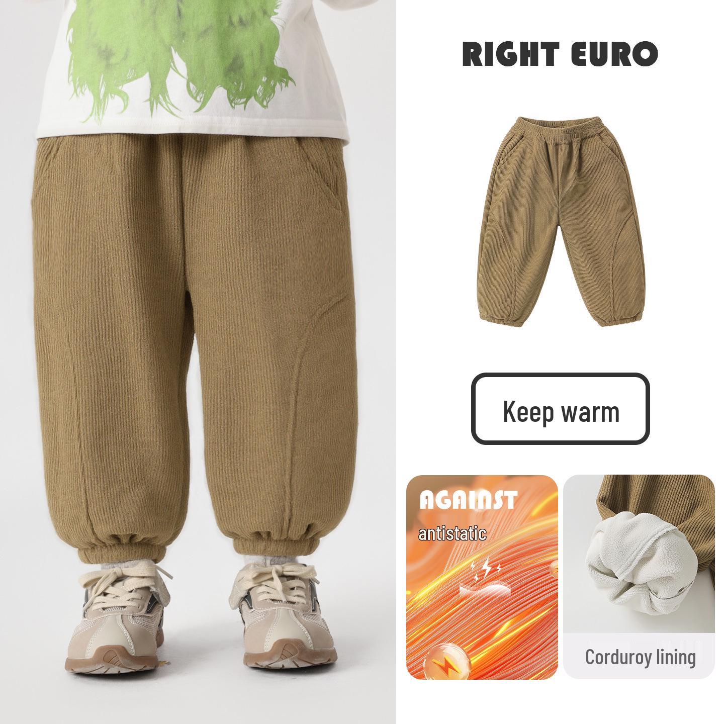 

2025 European Boys Fleece-Lined Winter Pants: Warm Thickened Long Pants for Toddlers & Children 110 cm хакі