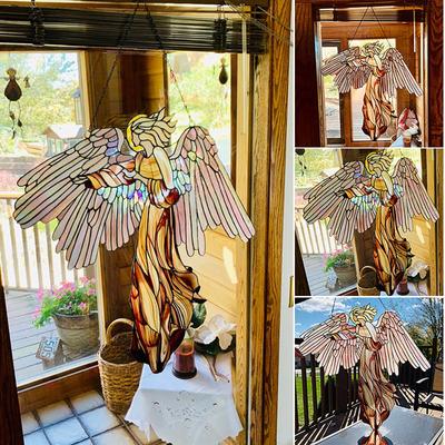 Stained Suncatcher Acrylic Angel Glass Window Garden Home Hanging Decor Pendant