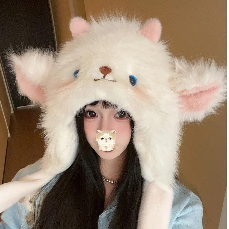 Зимняя милая плюшевая шапка-барашек женская теплая с защитой ушей шапка Лэй Фэна подчеркивает маленькое лицо атмосфера универсальная мультяшная шапка