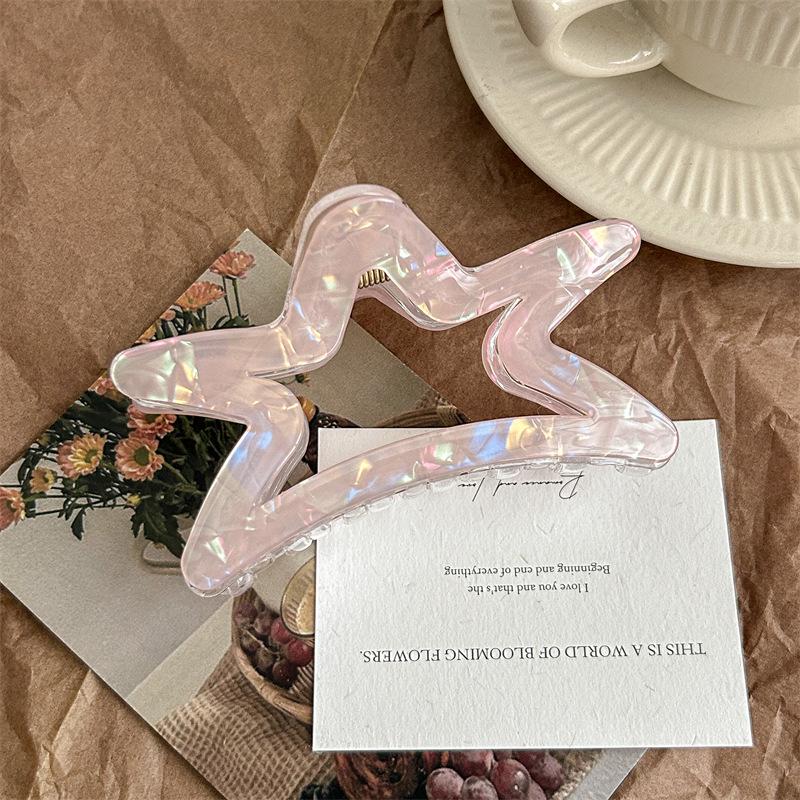 Lucky Star Iridescent PVC Star Cutout Hair Claw - Large High-End Updo Clip