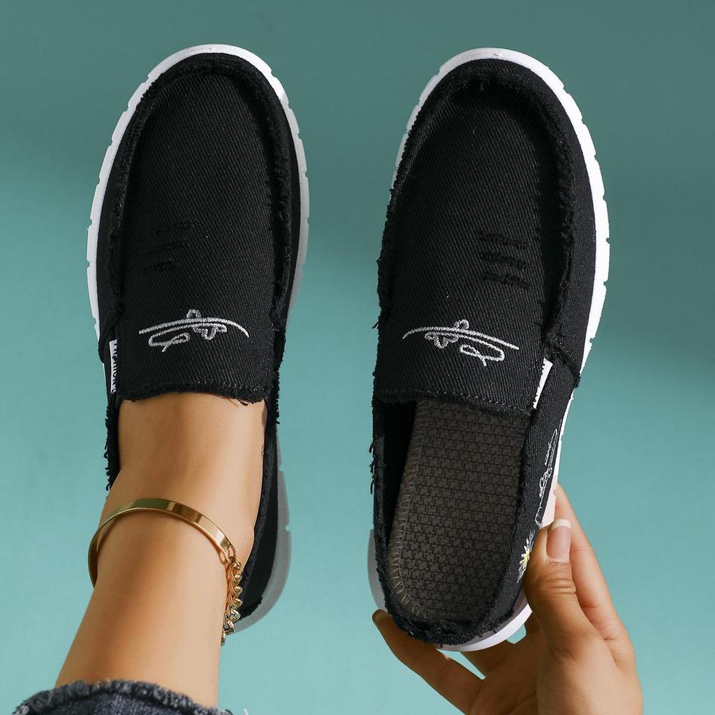With Sneakers Lowtop Casual Womens Washed Canvas Daisy Design